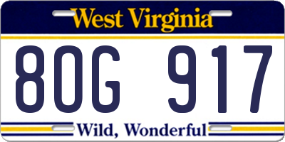 WV license plate 8OG917