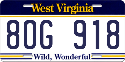 WV license plate 8OG918