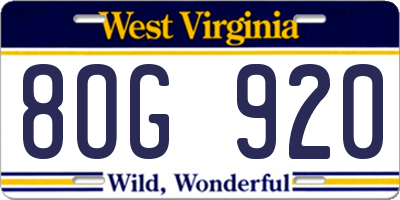WV license plate 8OG920