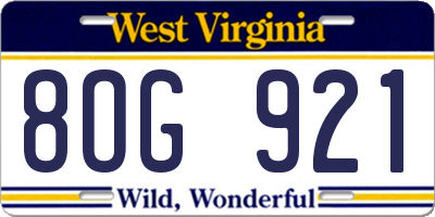 WV license plate 8OG921