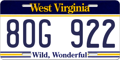 WV license plate 8OG922