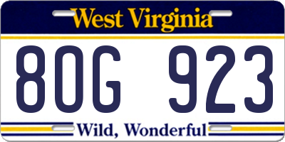 WV license plate 8OG923