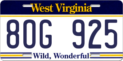 WV license plate 8OG925