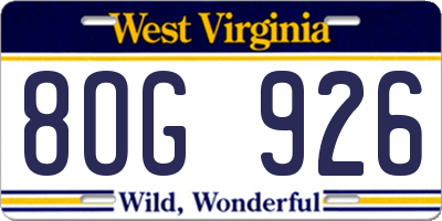 WV license plate 8OG926