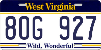 WV license plate 8OG927