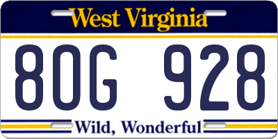 WV license plate 8OG928