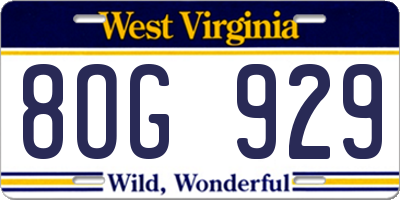 WV license plate 8OG929