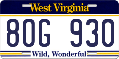 WV license plate 8OG930