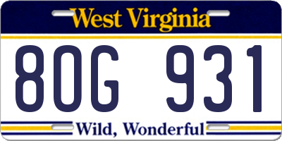 WV license plate 8OG931