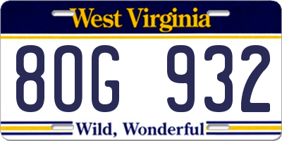 WV license plate 8OG932