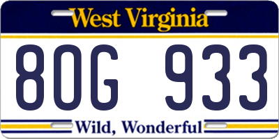 WV license plate 8OG933