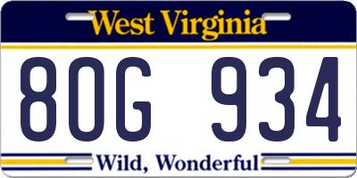 WV license plate 8OG934