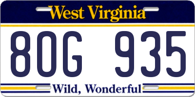 WV license plate 8OG935