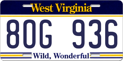 WV license plate 8OG936