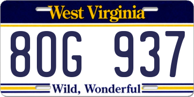 WV license plate 8OG937
