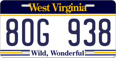 WV license plate 8OG938