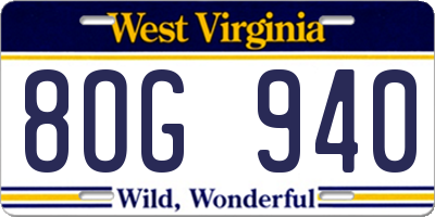 WV license plate 8OG940