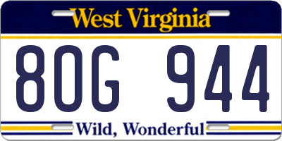 WV license plate 8OG944