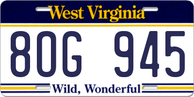 WV license plate 8OG945