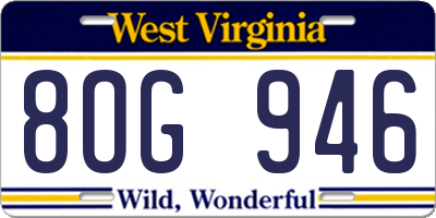 WV license plate 8OG946