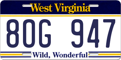 WV license plate 8OG947