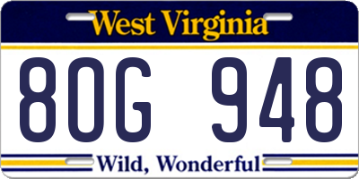 WV license plate 8OG948