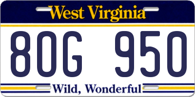 WV license plate 8OG950