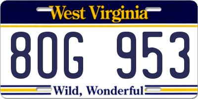WV license plate 8OG953