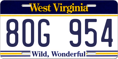 WV license plate 8OG954