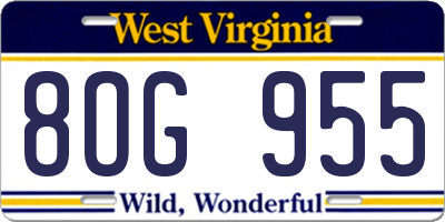 WV license plate 8OG955