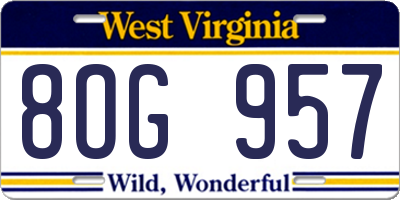WV license plate 8OG957