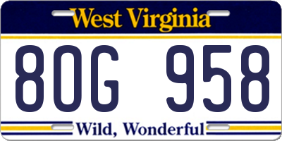 WV license plate 8OG958