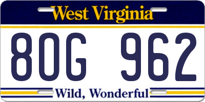 WV license plate 8OG962