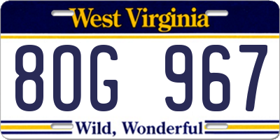 WV license plate 8OG967