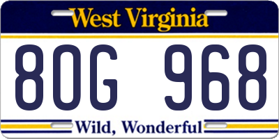 WV license plate 8OG968