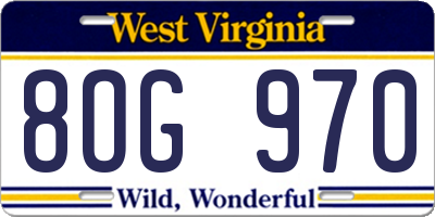 WV license plate 8OG970