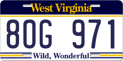 WV license plate 8OG971
