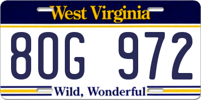 WV license plate 8OG972
