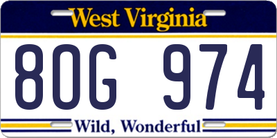 WV license plate 8OG974