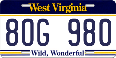 WV license plate 8OG980