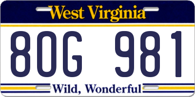 WV license plate 8OG981