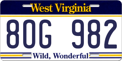 WV license plate 8OG982