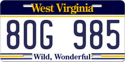 WV license plate 8OG985
