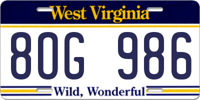 WV license plate 8OG986