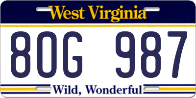 WV license plate 8OG987