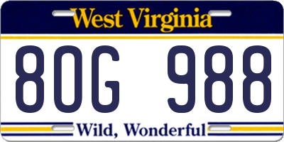 WV license plate 8OG988