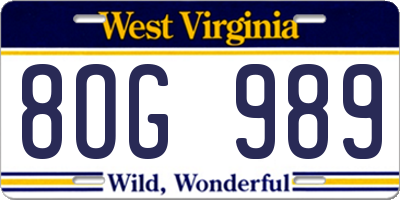 WV license plate 8OG989