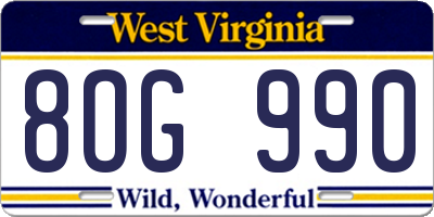 WV license plate 8OG990