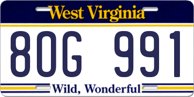 WV license plate 8OG991