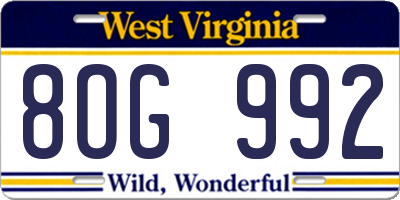 WV license plate 8OG992